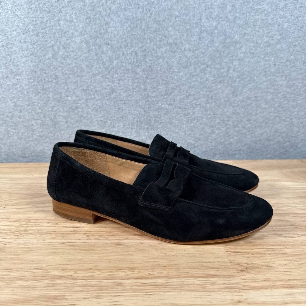 Quince Black Italian Suede Penny Loafer Flats size 6.5